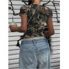 imageWomens Y2k Camo Maple Leaf Print Crop T Shirts Crew Neck Short Sleeve Slim Fit Tops Grunge Going OutBlack