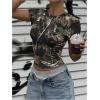 imageWomens Y2k Camo Maple Leaf Print Crop T Shirts Crew Neck Short Sleeve Slim Fit Tops Grunge Going OutBlack