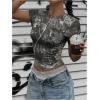 imageWomens Y2k Camo Maple Leaf Print Crop T Shirts Crew Neck Short Sleeve Slim Fit Tops Grunge Going OutDark Grey