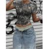 imageWomens Y2k Camo Maple Leaf Print Crop T Shirts Crew Neck Short Sleeve Slim Fit Tops Grunge Going OutDark Grey