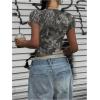 imageWomens Y2k Camo Maple Leaf Print Crop T Shirts Crew Neck Short Sleeve Slim Fit Tops Grunge Going OutDark Grey