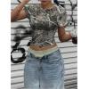 imageWomens Y2k Camo Maple Leaf Print Crop T Shirts Crew Neck Short Sleeve Slim Fit Tops Grunge Going OutGrey