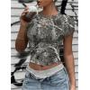 imageWomens Y2k Camo Maple Leaf Print Crop T Shirts Crew Neck Short Sleeve Slim Fit Tops Grunge Going OutGrey