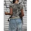 imageWomens Y2k Camo Maple Leaf Print Crop T Shirts Crew Neck Short Sleeve Slim Fit Tops Grunge Going OutGrey