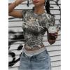 imageWomens Y2k Camo Maple Leaf Print Crop T Shirts Crew Neck Short Sleeve Slim Fit Tops Grunge Going OutGrey