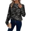 imageWomens Camo T Shirt Crew Neck Long Sleeve Tee Tops Causal Fall ClothesDark Grey