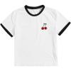 imageWomens Cherry Embroidery Print Shirt Contrast Color Neck Tee Short Sleeve Graphic Casual T Shirt Summer Tee TopsWhite and Black