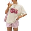 imageWomens Fruit Print Graphic T Shirts Crew Neck Short Sleeve Summer Tee Tops Trendy Cute TopsApricot
