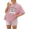 imageWomens Fruit Print Graphic T Shirts Crew Neck Short Sleeve Summer Tee Tops Trendy Cute TopsWhite Pink