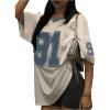 imageWomens Jersey Oversized Graphic Y2K T Shirts Number Print V Neck Drop Shoulder Streetwear Tee TopsWhite
