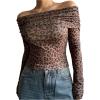 imageWomens Leopard Off The Shoulder T Shirt Long Sleeve Slim Fit Cheetah Y2K Tee Going Out TopsCoffee Brown