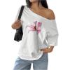imageWomens Off The Shoulder Tops Floral Graphic Oversized Tshirts Shirts Y2k Summer Tops TrendyPink and White