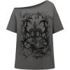 imageWomens Off The Shoulder Tops Graphic Goth Tee Y2k Vintage Asymmetrical Neck Oversized T ShirtsGrey