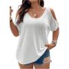 imageWomens Plus Size Cold Shoulder Cut Out Tee Half Sleeve Scoop Neck Loose TShirtSolid White