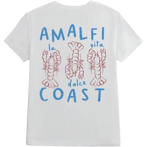 imageWomens Beach Graphic Tee Trendy Summer Short Sleeve Tee Shirts Crew Neck Crop Tops Bikini Print Preppy TopLetter White