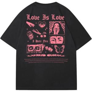 imageWomens Crewneck Graphic Tees Short Sleeve Casual T Shirt Vintage Street TopsBlack