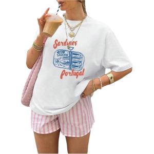 imageWomens Fruit Print Graphic T Shirts Crew Neck Short Sleeve Summer Tee Tops Trendy Cute TopsWhite