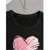 imageWomens Long Sleeve T Shirt Heart Print Crewneck Drop Shoulder Pullover Tops Vintage TeesBlack
