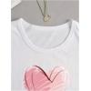 imageWomens Long Sleeve T Shirt Heart Print Crewneck Drop Shoulder Pullover Tops Vintage TeesWhite