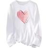 imageWomens Long Sleeve T Shirt Heart Print Crewneck Drop Shoulder Pullover Tops Vintage TeesWhite