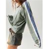 imageWomens Off The Shoulder Color Block Tee Tops Long Sleeve Loose Casual Fall T ShirtsGreen and Blue