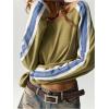 imageWomens Off The Shoulder Color Block Tee Tops Long Sleeve Loose Casual Fall T ShirtsOlive Green