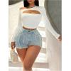 imageWomens Off The Shoulder Cut Out Crop Tops Long Sleeve Slim Fitted Asymmetrical Tee ShirtWhite