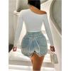 imageWomens Off The Shoulder Cut Out Crop Tops Long Sleeve Slim Fitted Asymmetrical Tee ShirtWhite