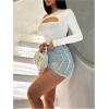 imageWomens Off The Shoulder Cut Out Crop Tops Long Sleeve Slim Fitted Asymmetrical Tee ShirtWhite