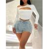 imageWomens Off The Shoulder Cut Out Crop Tops Long Sleeve Slim Fitted Asymmetrical Tee ShirtWhite