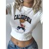 imageWomens Y2K Graphic Shirt Cherry Print Short Sleeve Slim Fitted Summer Vintage Cropped TeeBear White