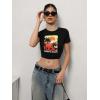 imageWomens Y2K Graphic Shirt Cherry Print Short Sleeve Slim Fitted Summer Vintage Cropped TeeTropical Black