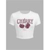 imageWomens Y2K Graphic Shirt Cherry Print Short Sleeve Slim Fitted Summer Vintage Cropped TeeWhite Leopard Cherry