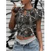 imageWomens Y2k Camo Maple Leaf Print Crop T Shirts Crew Neck Short Sleeve Slim Fit Tops Grunge Going OutLight Grey