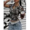 imageWomens Y2k Camo Maple Leaf Print Crop T Shirts Crew Neck Short Sleeve Slim Fit Tops Grunge Going OutLight Grey