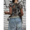 imageWomens Y2k Camo Maple Leaf Print Crop T Shirts Crew Neck Short Sleeve Slim Fit Tops Grunge Going OutLight Grey