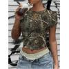 imageWomens Y2k Camo Maple Leaf Print Crop T Shirts Crew Neck Short Sleeve Slim Fit Tops Grunge Going OutMulticolor