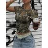 imageWomens Y2k Camo Maple Leaf Print Crop T Shirts Crew Neck Short Sleeve Slim Fit Tops Grunge Going OutMulticolor