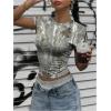 imageWomens Y2k Camo Maple Leaf Print Crop T Shirts Crew Neck Short Sleeve Slim Fit Tops Grunge Going OutWhite and Green