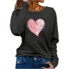 imageWomens Long Sleeve T Shirt Heart Print Crewneck Drop Shoulder Pullover Tops Vintage TeesBlack
