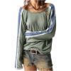 imageWomens Off The Shoulder Color Block Tee Tops Long Sleeve Loose Casual Fall T ShirtsGreen and Blue