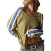 imageWomens Off The Shoulder Color Block Tee Tops Long Sleeve Loose Casual Fall T ShirtsOlive Green