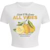 imageWomens Y2K Graphic Shirt Cherry Print Short Sleeve Slim Fitted Summer Vintage Cropped TeeWhite and Yellow
