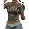imageWomens Y2k Camo Maple Leaf Print Crop T Shirts Crew Neck Short Sleeve Slim Fit Tops Grunge Going OutMulticolor