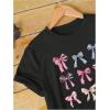 imageWomens Bow Print T Shirt Short Sleeve Crew Neck Summer Casual Tee ShirtsBlack