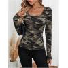 imageWomens Camo Print Long Sleeve TShirt Square Neck Slim Fit Casual Fall TopArmy Green