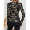 imageWomens Camo Print Long Sleeve TShirt Square Neck Slim Fit Casual Fall TopArmy Green