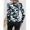 imageWomens Camo Print Long Sleeve TShirt Square Neck Slim Fit Casual Fall TopGrey