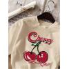 imageWomens Cherry Print Tee Shirt Short Sleeve Crew Neck Drop Shoulder Vintage Tee TopsApricot