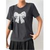 imageWomens Cherry Print Tee Shirt Short Sleeve Crew Neck Drop Shoulder Vintage Tee TopsDark Grey